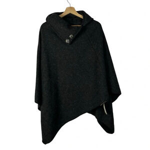 Boutique 2Chic Dark Gray Turtle Button Poncho Sweater L